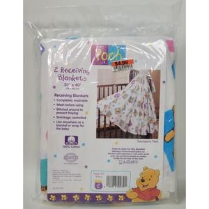 2 Vtg 1990s NIP‎ Winnie the Pooh Receiving Blankets Patchwork Pooh Beacon 30x40